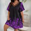 IHUASU Plus Size Women's Loose Comfortable Casual Positioning Printed Spell Mesh Short Sleeve Dresses