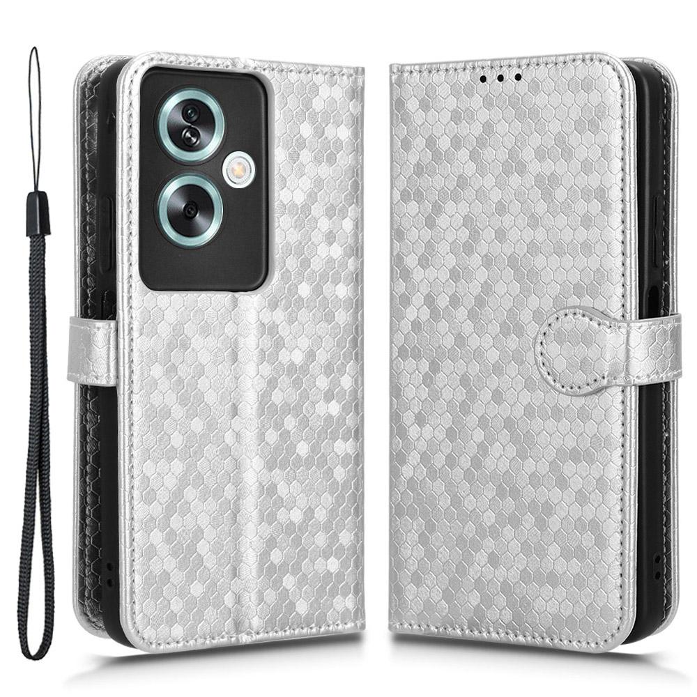 

For Oppo A79 5G/A2 5G Magnetic Phone Case Leather Imprinted Dots Pattern Cover Silver