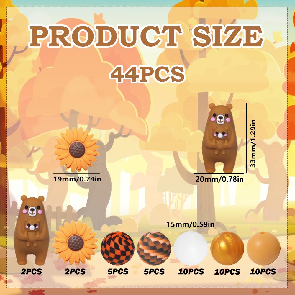 

44Pcs Brown Bear Parent-Child Silicone Bead Set - Suitable for DIY Keychains, Bracelets, Decorative Pens, and Pendants - Perfect as a Gift