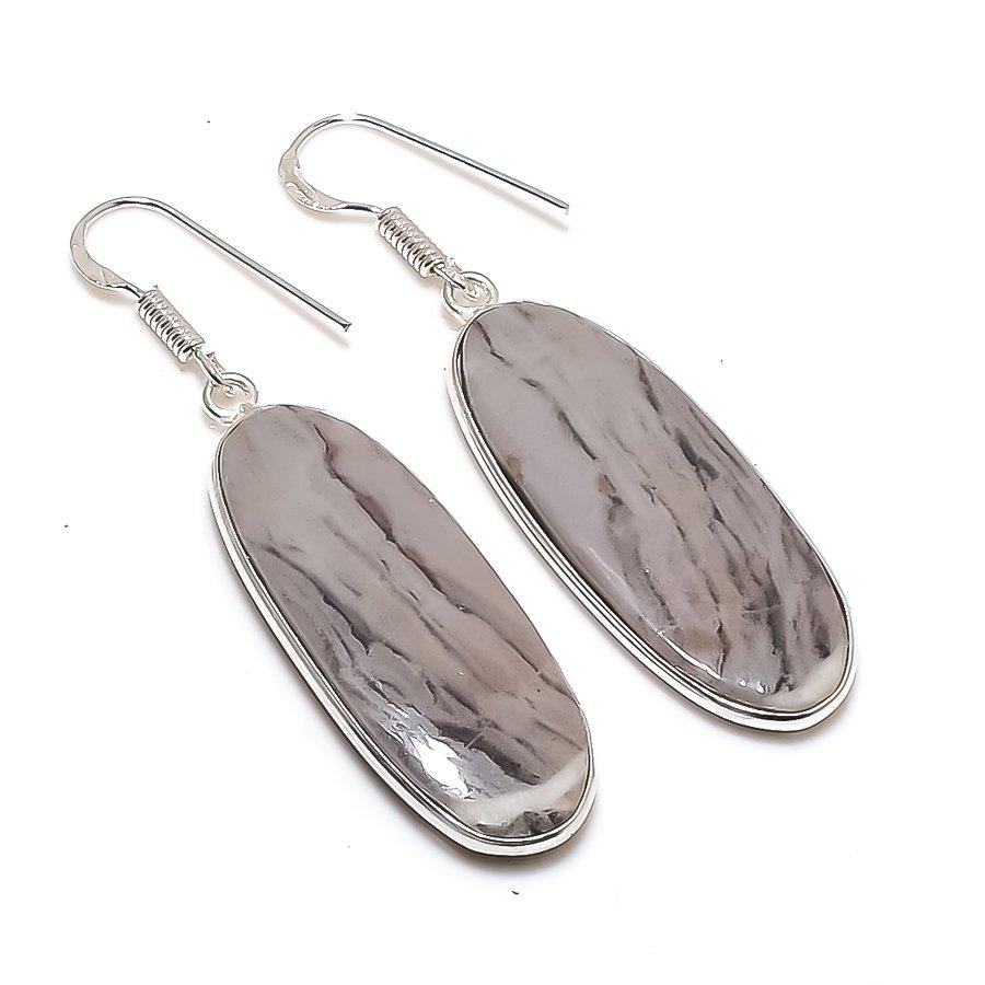 Natural Porcelain Jasper Gemstone 925 Sterling Silver Jewelry Earring 2.17" AE-13003