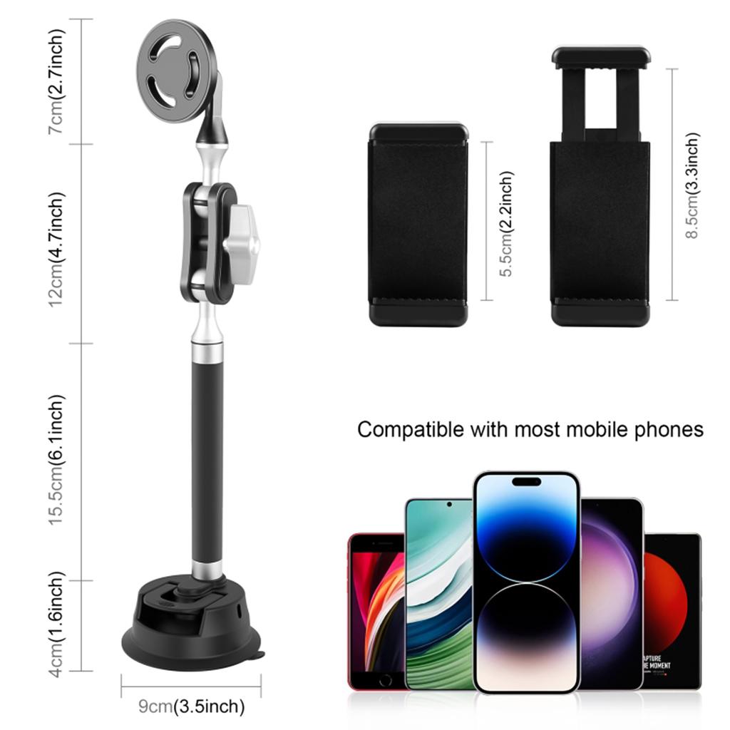PULUZ PU273B Supporto per telefono a ventosa Supporto a ventosa Lega di alluminio con vite da 1/4 di pollice Doppio