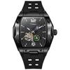 Dulunwe Tonneau Sports Men's Tourbillon Watches Starry Moon Phases Hollow Out Automatic Mechanical Watch Rubber Strap Luminous Wristwatch