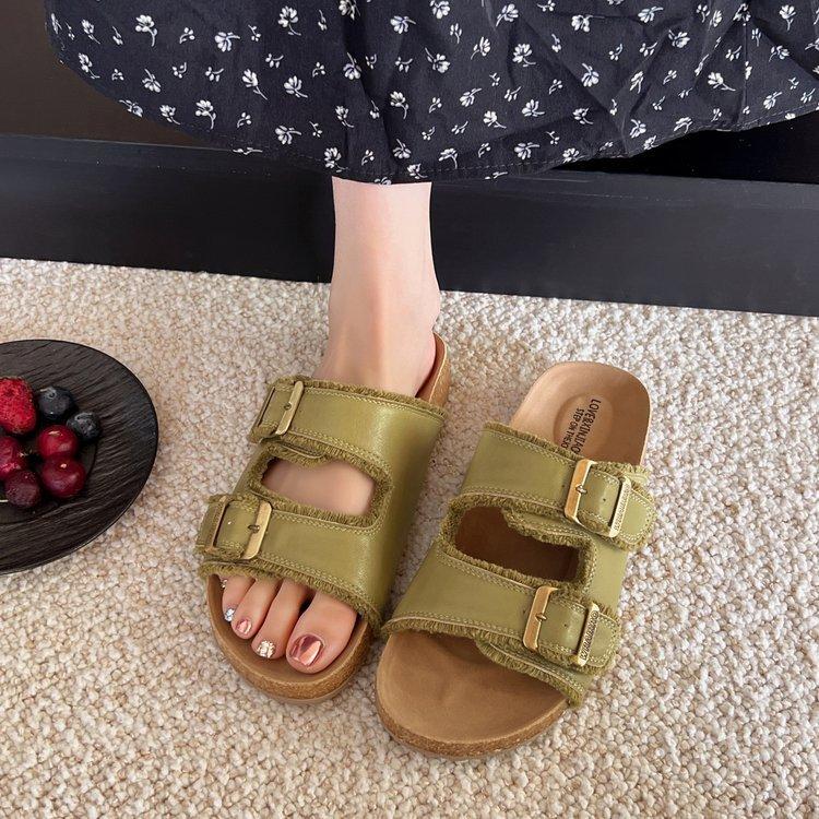 

Boken slippers women s summer 2025 retro outerwear sandals beach sandals women s versatile semi-drag retro style 40 армия зеленый