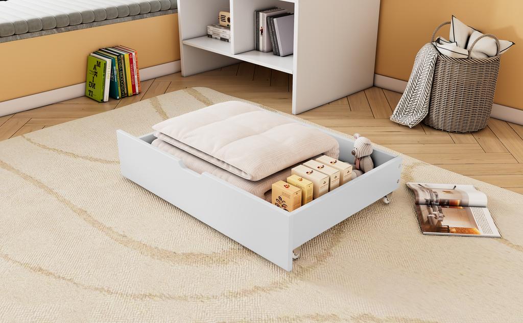 Two Drawers, Under-Bed Storage, MDF + Floor Rollers, White (93x67x20cm) (Drawers Only)