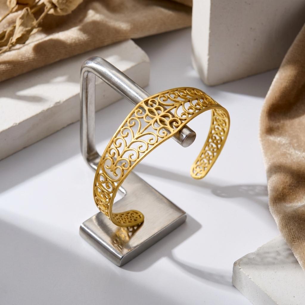 Exquisite Hollow Carved Flowers Cuff Bangles for Women Stainless Steel Wide Geometric Open Bracelet Charms Jewelry Party Gift