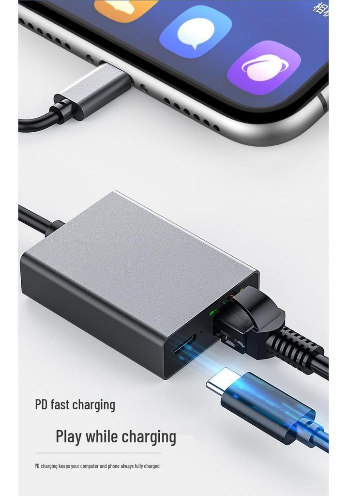 Type-C 2-in-1 Docking Station with PD100W, Gigabit Ethernet, and 100Mbps Ethernet Port