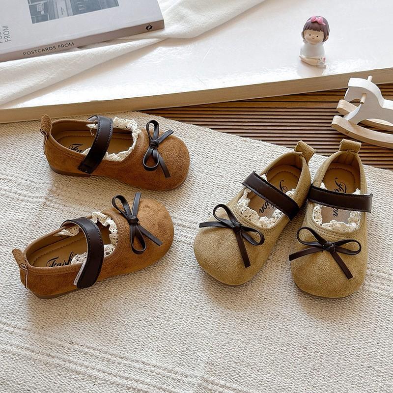 Mädchen Ballerinas mit Spitzenbesatz Schleifen-Detail Weiche Sohle Prinzessin Schuhe Kleinkinder Kinder