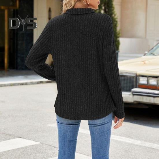 Pull Femme Revers Col V Design Poche Poitrine Manches Longues Couleur Unie Tricot Tops Maille Côtelée Pull Décontracté