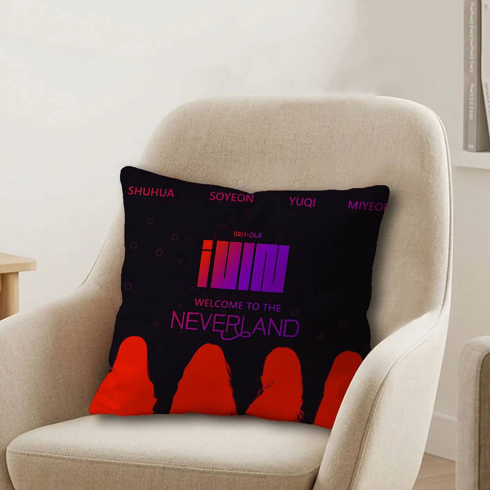 Kpop Group IIdle Office Cushion Pillowcase Car Cushion CoverXCM Lumbar Pillowcase Sofa Pillowcover