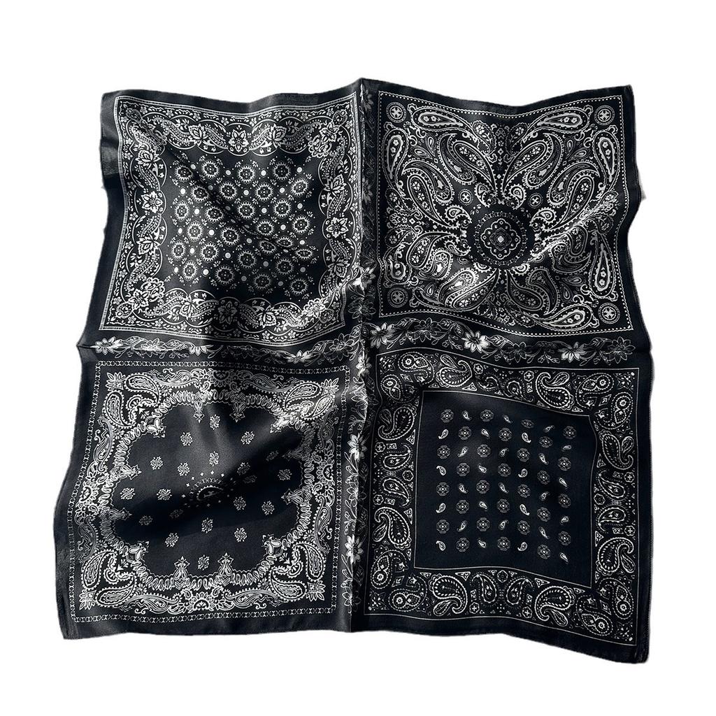 Silk silk scarf women's black Sigongge versatile 71cm square scarf high-end scarf small scarf summer retro