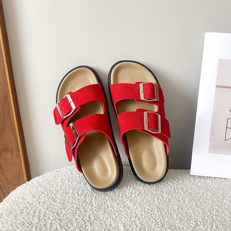 

Soft bottom is not tired of feet Boken sandals 2025 spring and summer new lazy one pedal double buckle with thick bottom Boken half slippers 40 красный