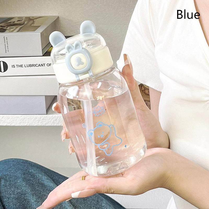 

Бутылка для воды Kawaii с кроликом 500 мл, портативная милая чашка для питья в форме ушек с соломинкой и крышкой, летняя посуда для питья для кемпинга на открытом воздухе синий