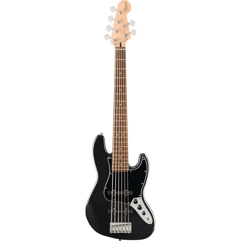 Squier by Fender Affinity Series Jazz Bass VI Black Metallic Laurel Fingerboard Soft Case Included