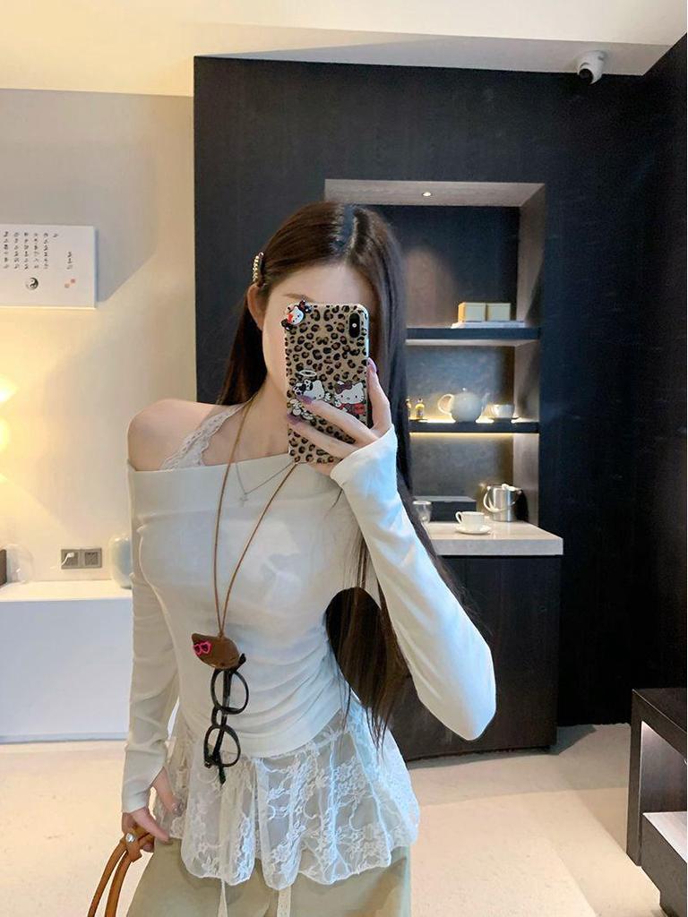 Women's Unique One-Shoulder Slanted Top - Long Sleeve Slim Fit Shirt for Spring/Autumn 2025