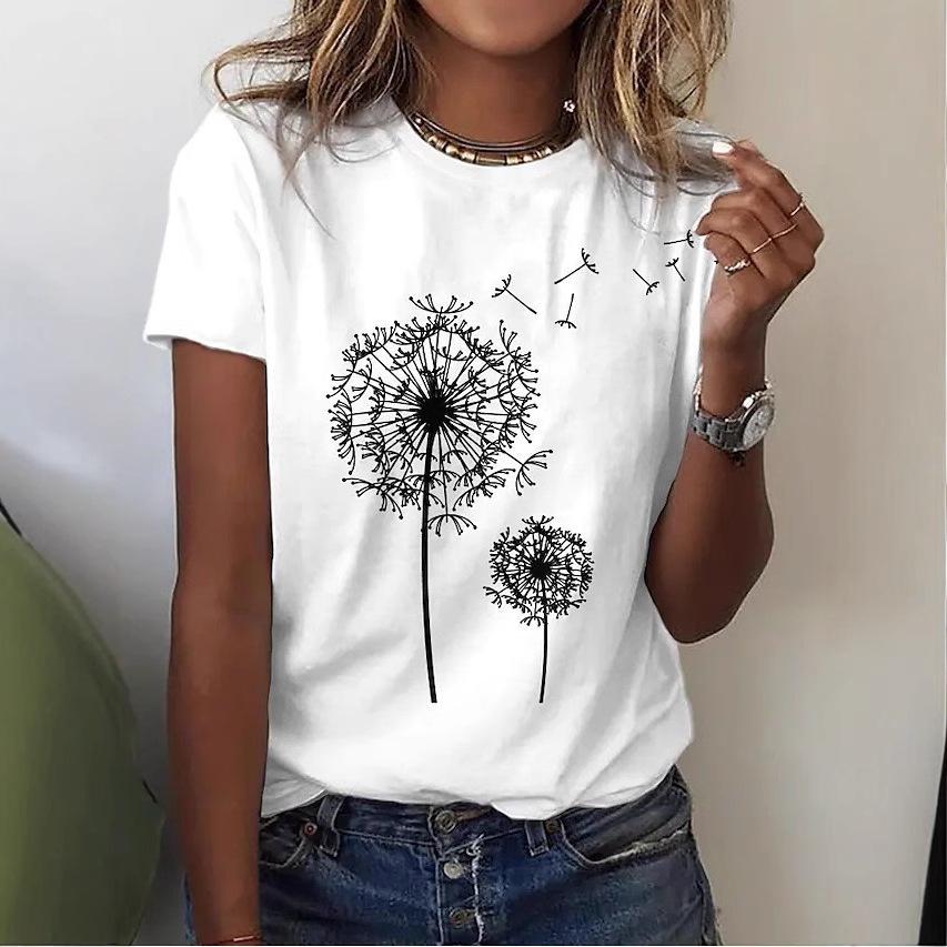 3D Digital Printing Popular Women's Round Neck Top, Classic Retro Dandelion 3218 EMA