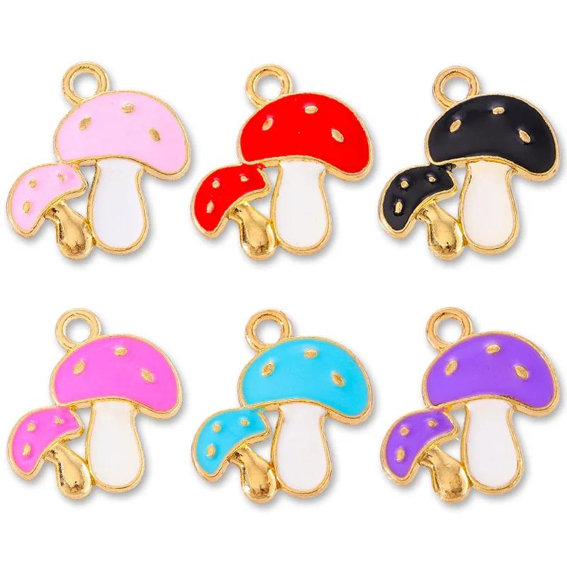 10Pcs Colorful Cute Enamel Red Mushroom Alloy Pendant for Women's Earrings Bracelet Jewelry Made of Charm DIY Necklace Ornaments