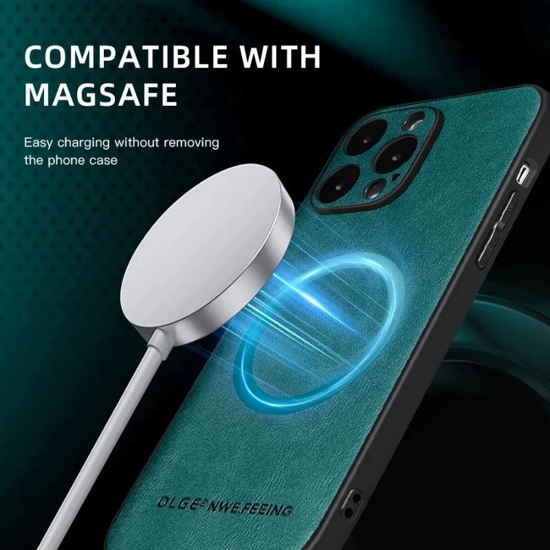 For Magsafe Wireless Charging Phone Case for IPhone 16 15 14 13 11 16 Pro Max XS XR 7 8 Plus Magnetic Leather Protective Cover
