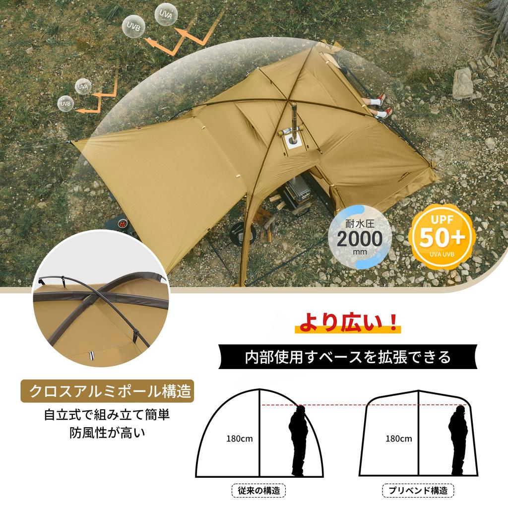 Naturehike Offizielles Shop Kuppelzelt Zwei Räume Freistehender doppellagiger Rock mit Kaminfenster Einfach aufzubauen Höhe UV-Schutz Wasserdicht und