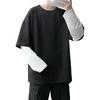 Männer T-shirt Gefälschte Zwei Stück Rundhals Langarm Kontrast Farbe Pullover Frühling Lose Patchwork Bodenbildung Shirt Streetwear