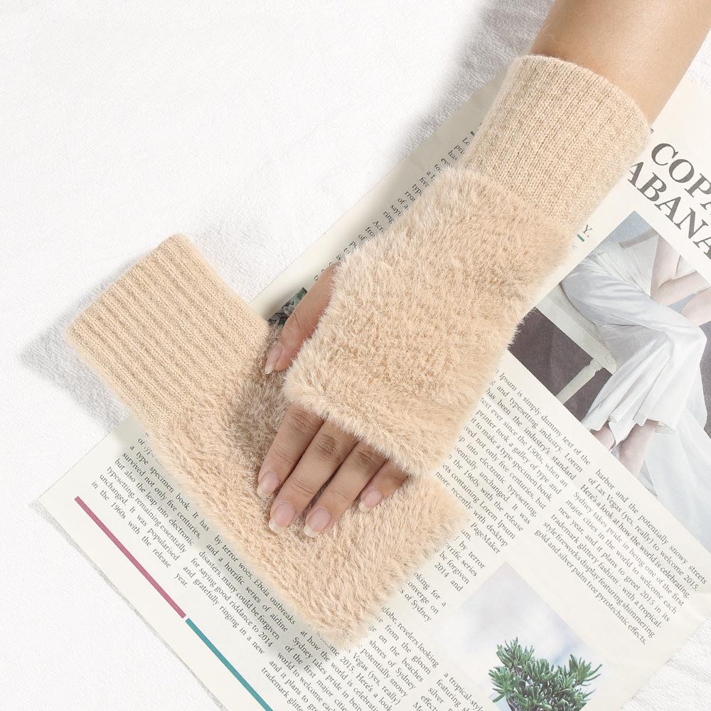 

Зимние вязаные перчатки Перчатки с открытыми пальцами Женские зимние бархатные перчатки Уличные теплые и толстые перчатки с полупальцами для письма one size