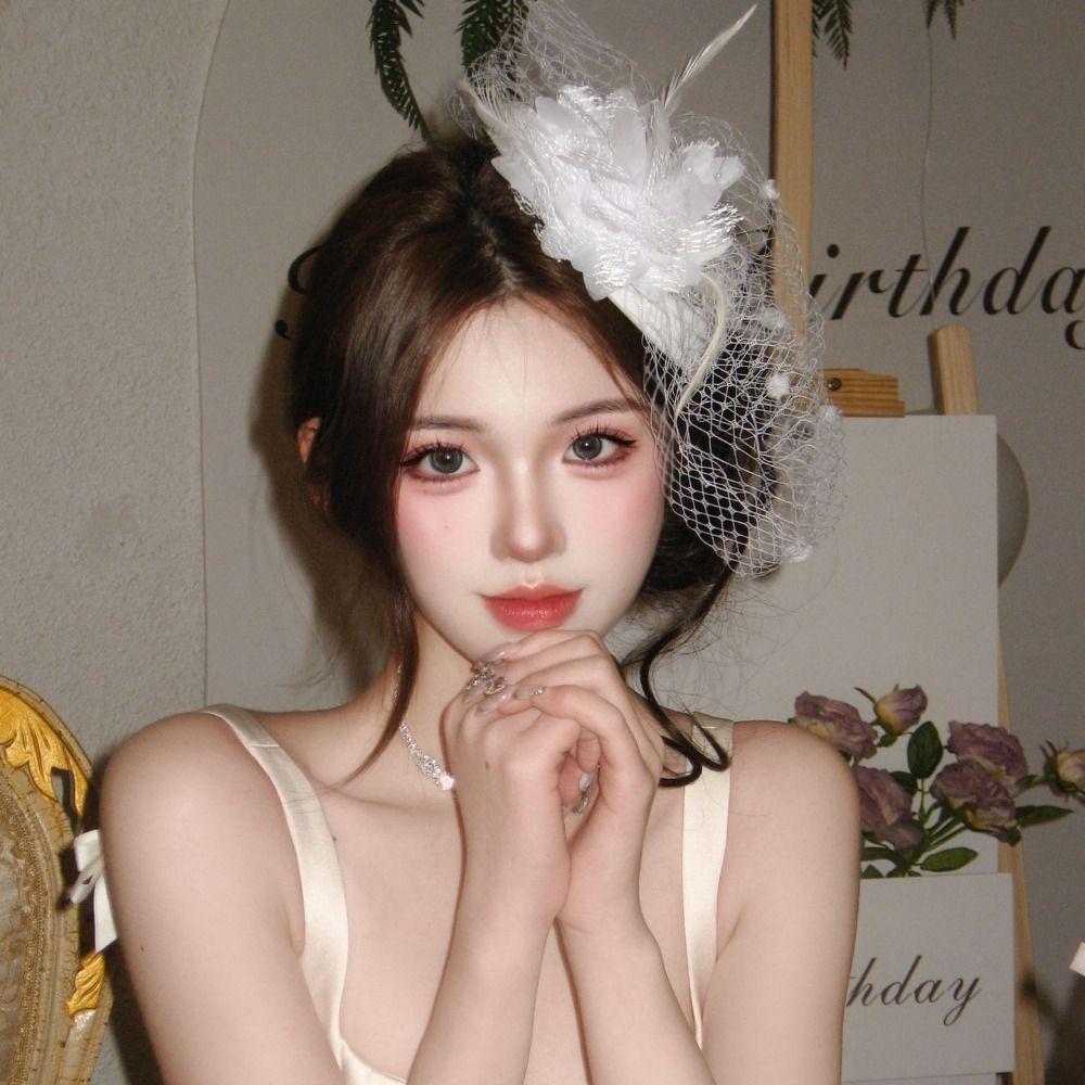 Hairpin Feathers Fascinator Hat Sweet Funeral Headdress Fashion Veil Hat Headwear  Headdress