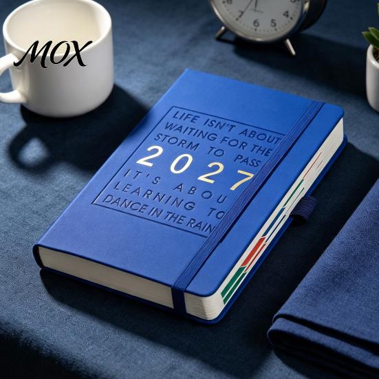 Professionelles Business-Tagebuch 2027 Englischer Wochenplaner A5, 320 Seiten Terminplaner mit elastischem Band für tägliche Termine & Stifthalter,