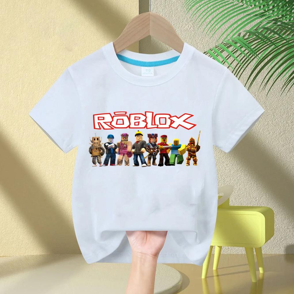 Parent Child Roblox Pure Cotton T-shirt - Short Sleeved Round Neck Cartoon Printed T-shirt Casual