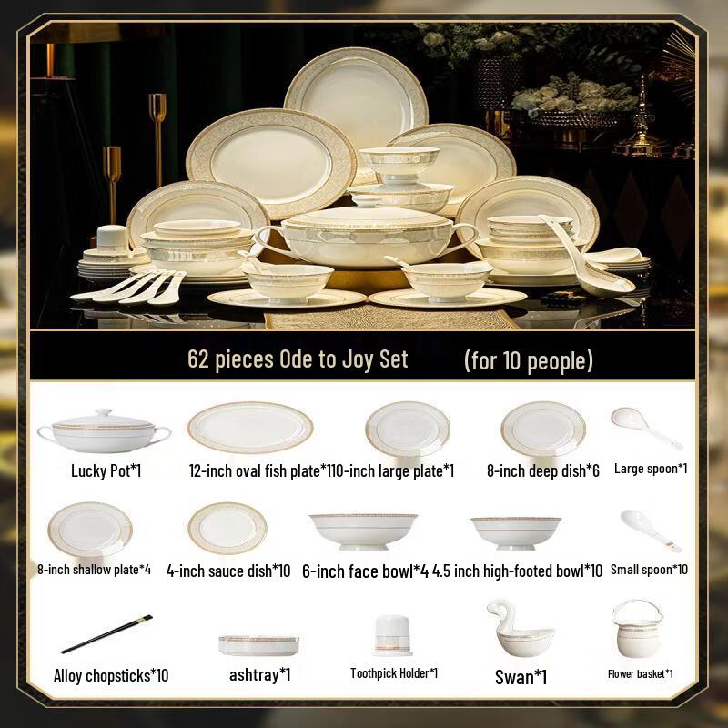 Wuhe Ode to Joy 62-Piece Ceramic Dinnerware Set