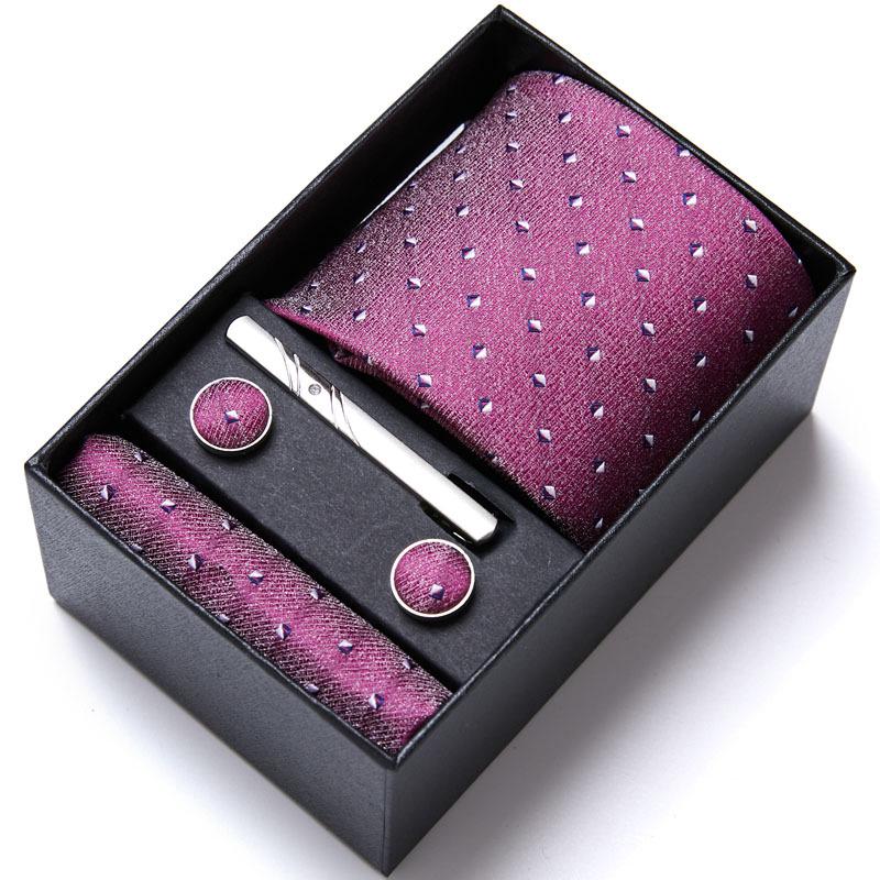 Men's Six-Piece Solid Color Polyester Silk Jacquard Tie Set with Custom Logo