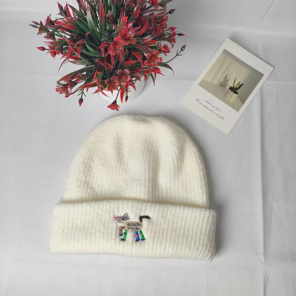 Cute Pony Wool Hat Female Hip-hop Simple Warm Double-layer Knitted Hat Ear Protection Cold-proof Pullover Hat Male