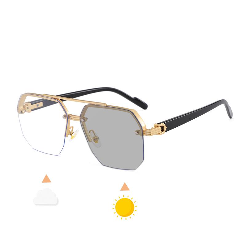Luxury Metal Photochromic Sunglasses Men Women Vintage Double Beam UV400 Anti-glare Driving Shades
