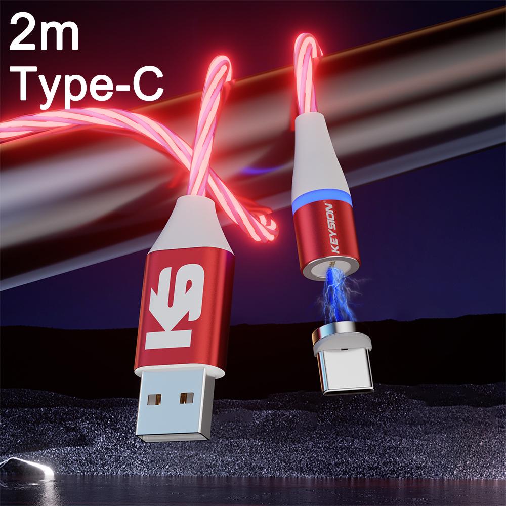 

Магнитный кабель для передачи данных KEYSION 3A с подсветкой, светодиодный, Micro USB C Type-C, быстрая зарядка, магнитный кабель для зарядки iPhone Xiaomi Samsung for Type-C Red 3A