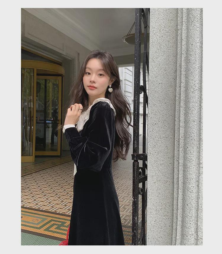 2024 Winter French Style Velvet Dress with Elegant Sleeves - Interpretation of Beauty F2197