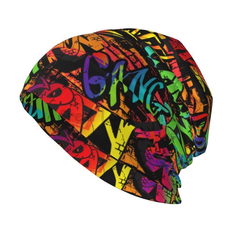Graffiti Slouchy Beanie Hats for Men Women American Comic Collection Pop Art Skull Print Caps Autumn Winter Warm Knit Hat