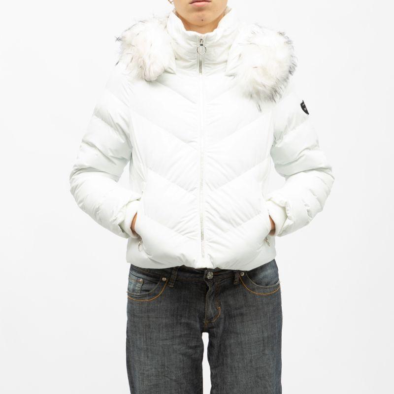 

Пуховик melinda на молнии полностью белый с капюшоном с меховой отделкой Женский DEELUXE 74 S