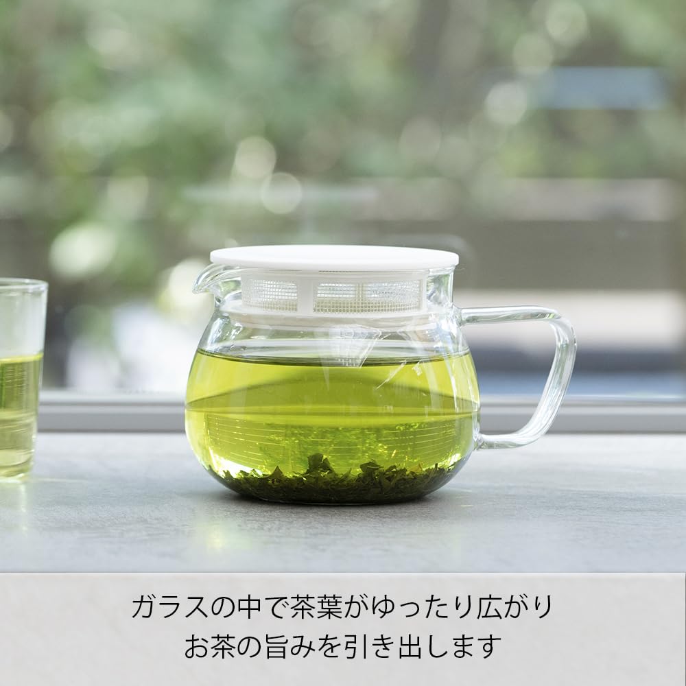 Hario Teapot 380mL Round Shape Allows Tea Leaves To Mesh Lid Microwave Made In Chanomaru, Capacity, Heat-resistant Glass, Expand, Filter, Safe, White,