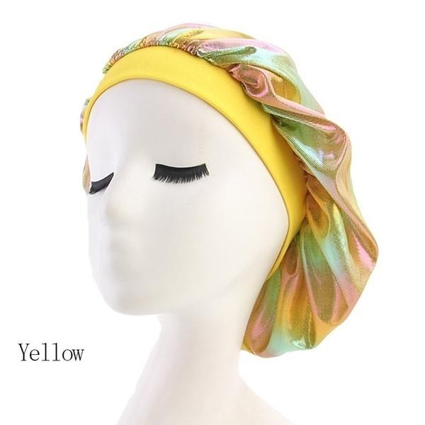 Women Laser High Elasticity Wide Side Sleeping Cap Perm Hat Chemotherapy Cap Bath Caps Shower Hat