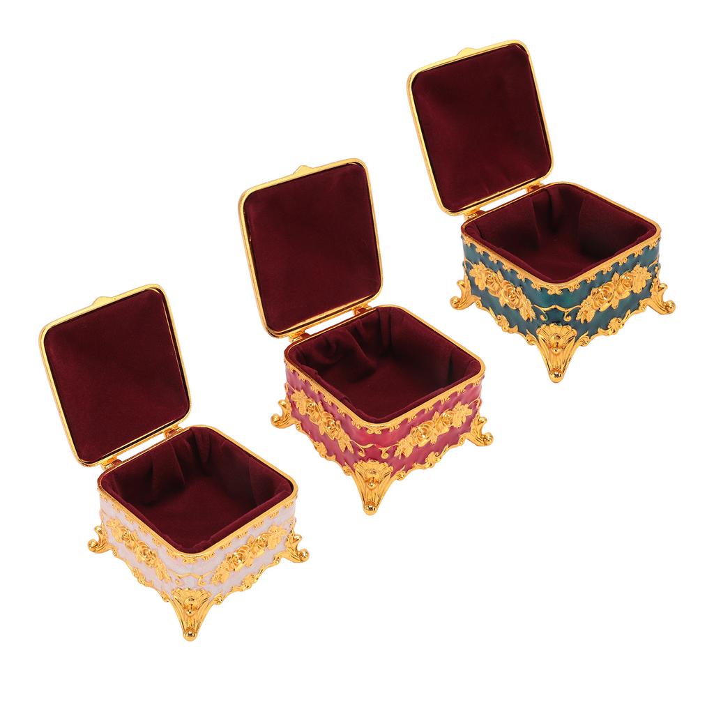 Pudełko na biżuterię w stylu europejskim, vintage, metalowe, kwadratowe, dekoracyjne, na drobiazgi, do przechowywania kolczyków