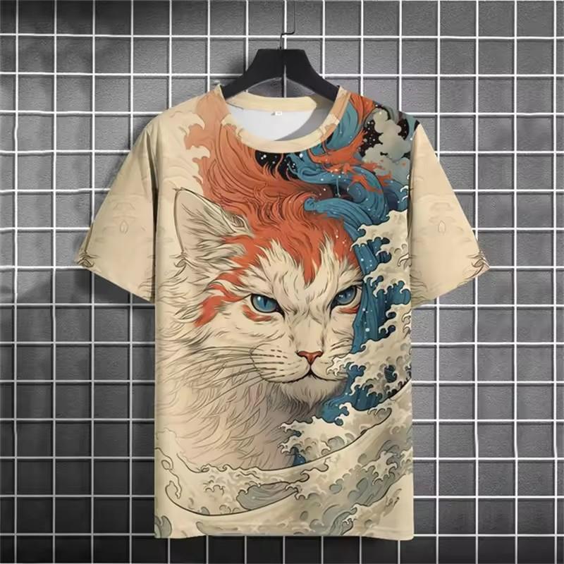 Summer Short Sleeve Harajuku Print Aniam T Shirt for Men O-Neck Top Oversized Pullover Fashion Streetwear Fashion Men‘s Clothing