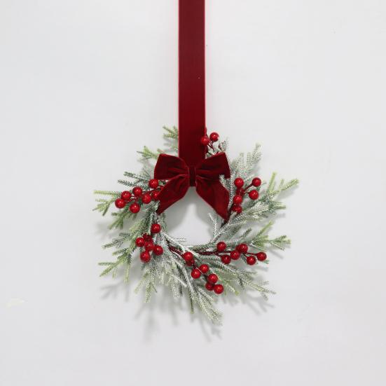 Mini Christmas Cabinet Wreath for Kitchen Red Berry Door Wreath with Bow for Farmhouse Holiday Xmas Party Decoration