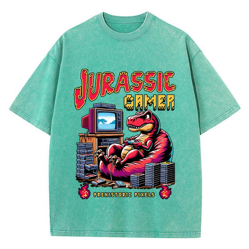 Street Woman Washed T-Shirts Jurassic Games Vintage Manga Print Short Sleeve Comfortable Cotton Oversize Tops Clothes