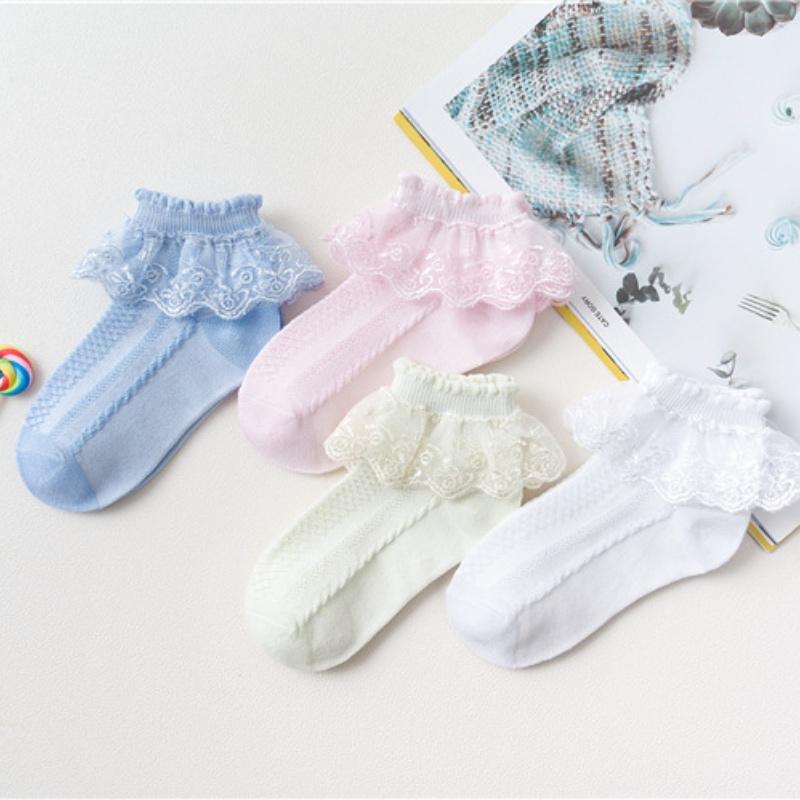 4Pairs/Lot Kids Girl Socks Four Seasons Lace Children's Princess Socks For Girls Cotton Teenagers Soild White Sock New 1-15Y