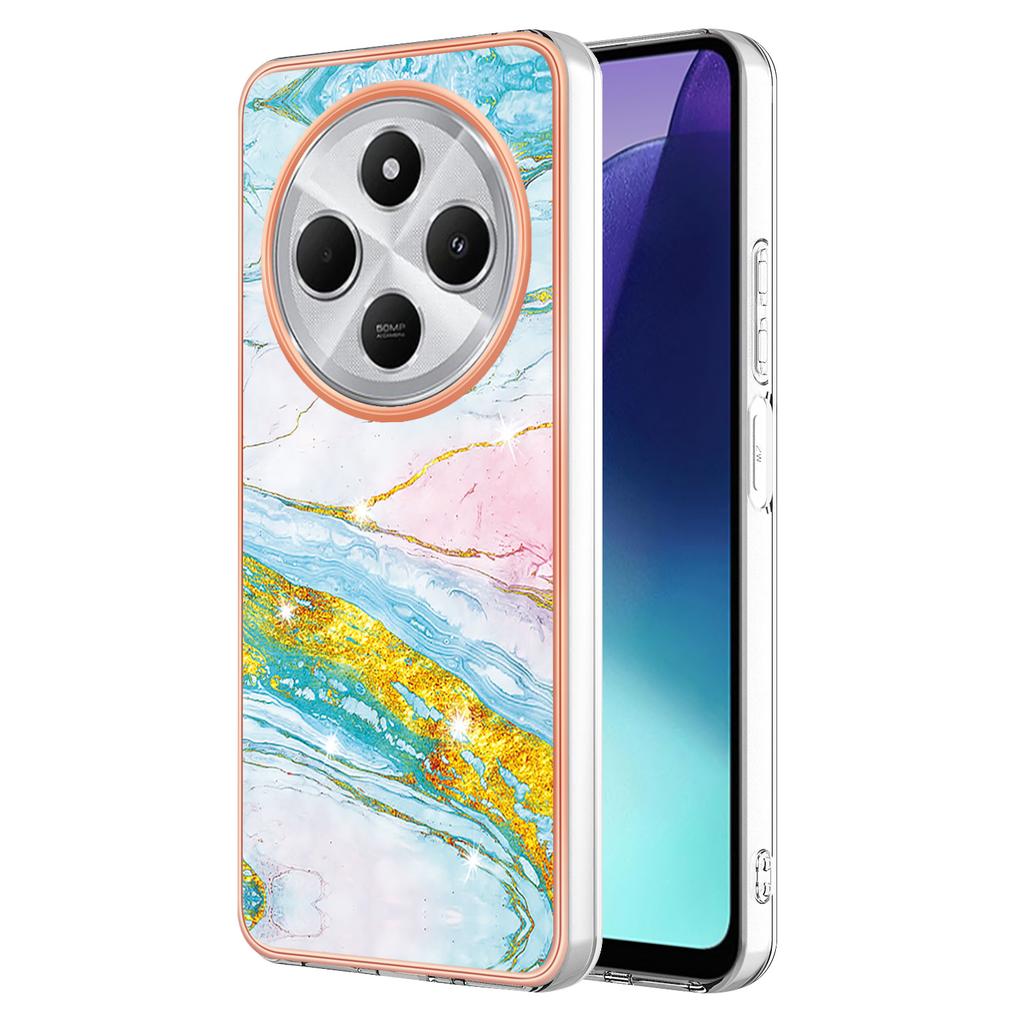 For Xiaomi Redmi 14R 5G/Xiaomi Poco C75 4G/Xiaomi Redmi 14C 4G TPU Case with IMD Marble Pattern Electroplated Back Cover