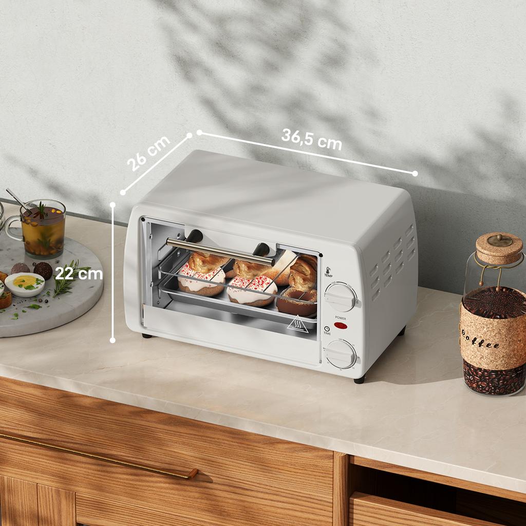 Mini-Backofen Toasterofen, 1 Backblech, 1 Grillrost, 10 L Fassungsvermögen, Timerfunktion, 36,5 cm x 26 cm x 22 cm, Cremeweiß