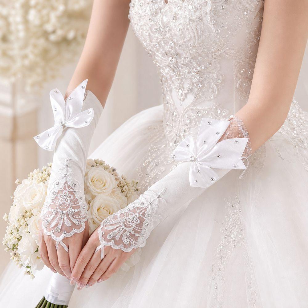 Bead Detailing Wedding Bridal Gloves Lace Embroidery Bridal Arm Sleeves  Wedding Accessories