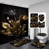 4Pcs Painted Floral Shower Curtain Set with Non-Slip Bath Mat, Toilet Lid Cover, Contour Rug & 12 Hooks, Bathroom Decor