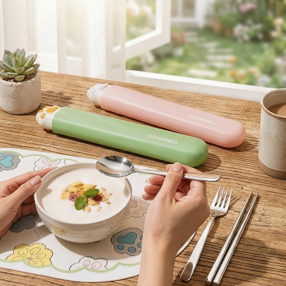 Cute Spoon Fork Chopsticks Set Portable Travel Tableware Set  Kids Utensils