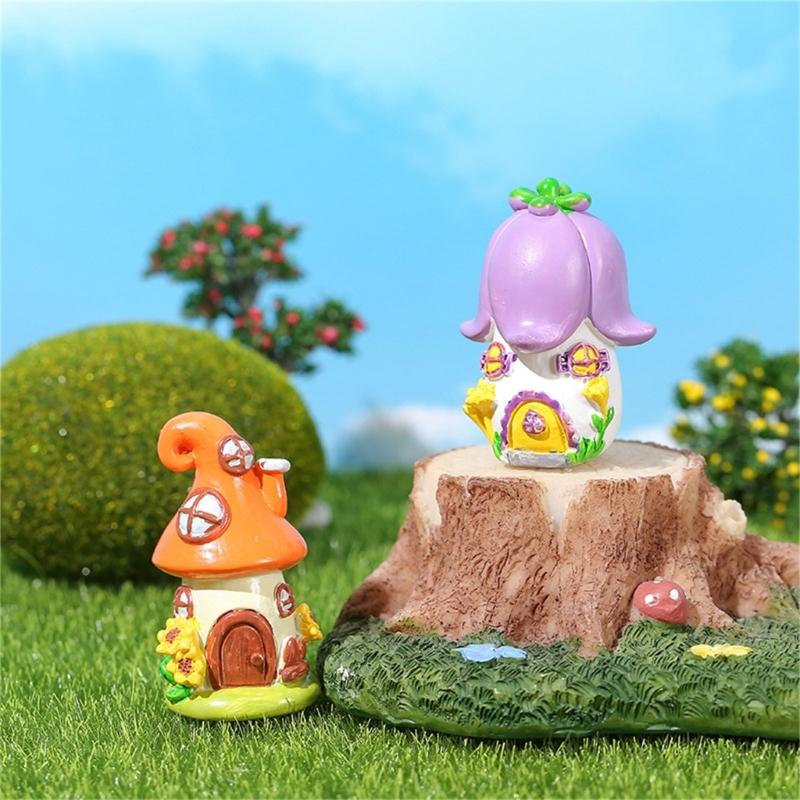 62KD Charm Mushroom House Desk Decors for Fantasy Enthusiasts Garden Decorations