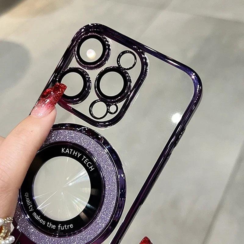 Plating For Magsafe Case For iPhone 16 13 12 11 Pro Max Clear Magnetic Ring Holder Cases For iPhone 15 14 Pro Max 16 Plus Cover