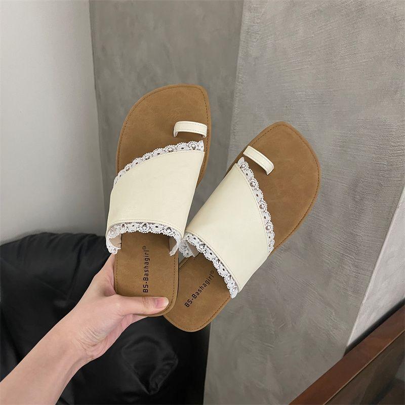 French Fairy Ballet Style Set Toe Flat-bottomed Slippers 2025 Summer New Soft-bottomed Beach One-word Lace Sandals